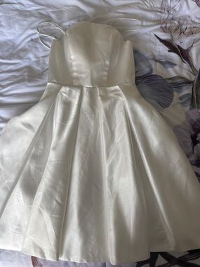 Girls White Satin Fit-and-Flare Dress with Spaghetti Straps